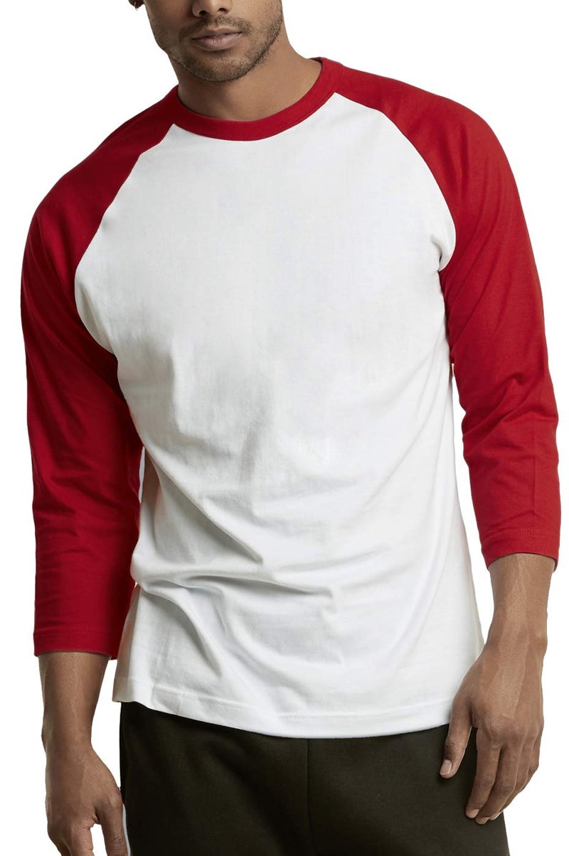 TOP PRO Men's 3/4 Sleeve Casual Raglan Jersey Baseball Tee Shirt (M, Red/White-1) - Image 1
